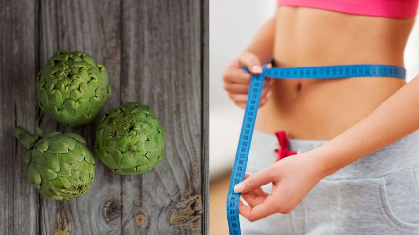 A woman measuring her stomach and three custard apples