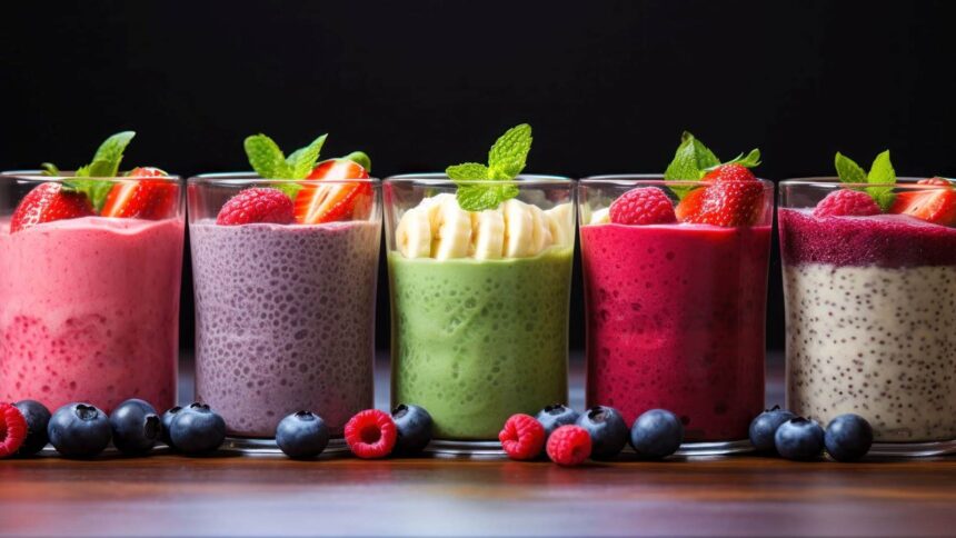 Glasses of fruit smoothies